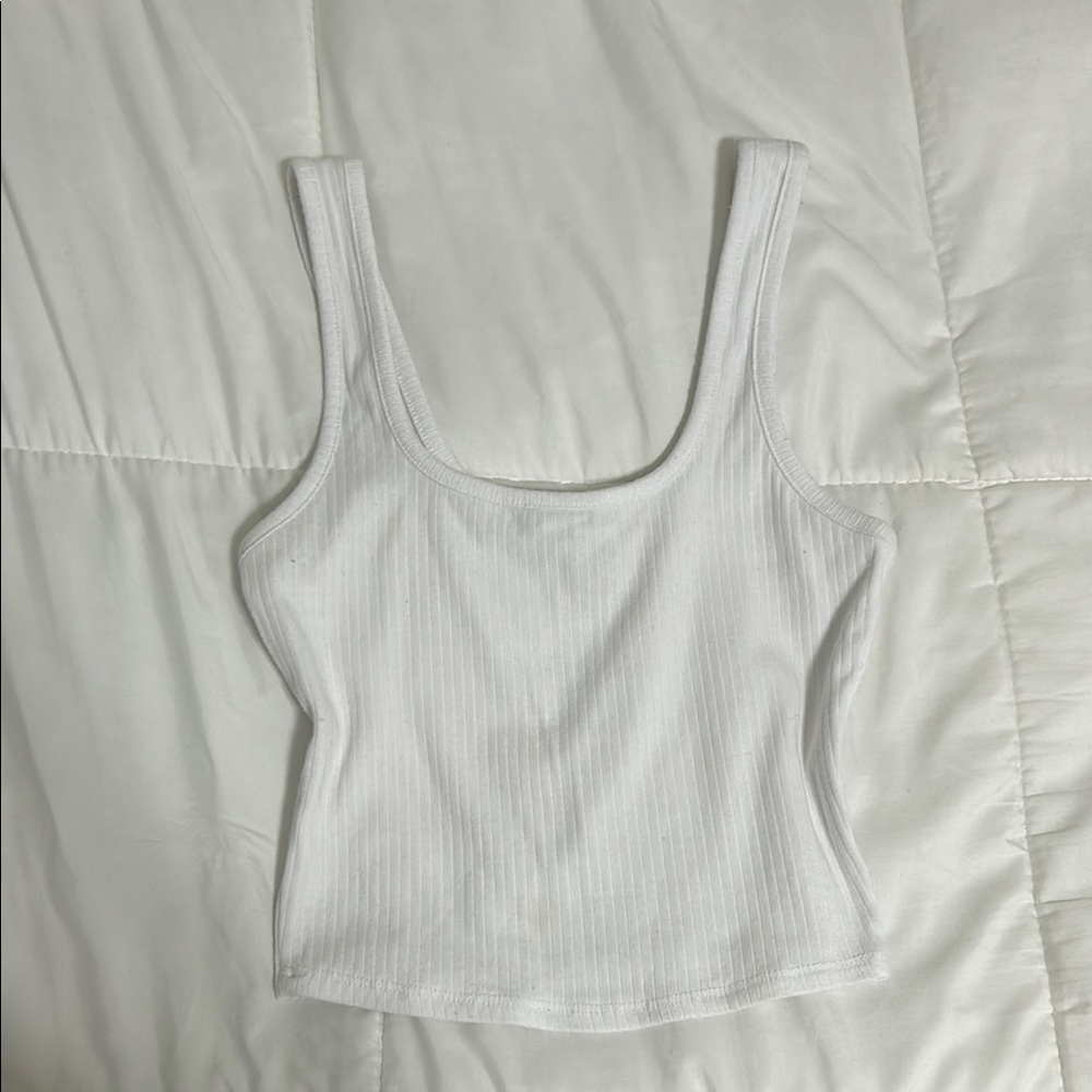 Tilly's White Ribbed Sleeveless Tank Top
